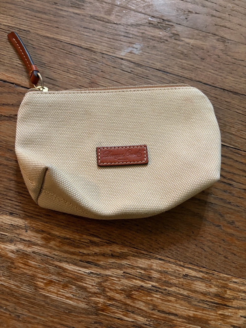 Dempsey Cook Beige Canvas Key & Card Pouch with Brown Leather Trim